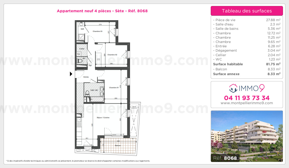 Plan et surfaces, Programme neuf Sète Référence n° 8068
