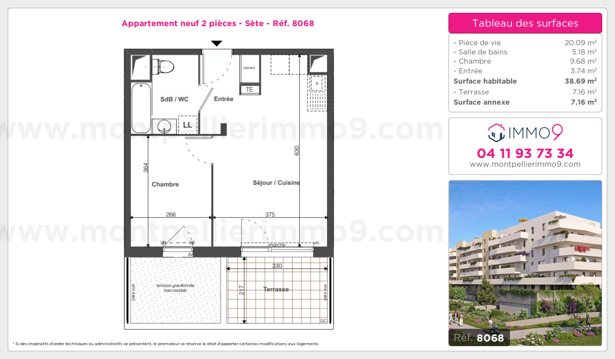 Plan et surfaces, Programme neuf Sète Référence n° 8068