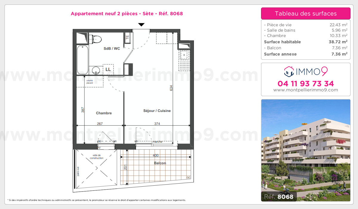 Plan et surfaces, Programme neuf Sète Référence n° 8068
