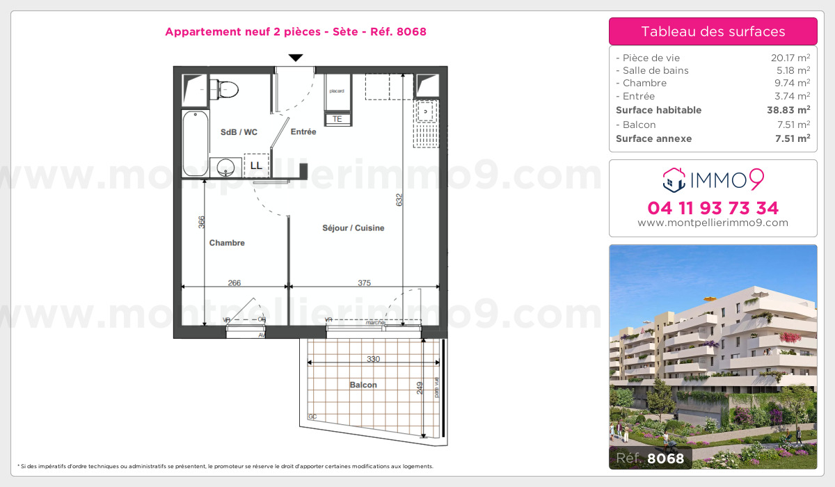 Plan et surfaces, Programme neuf Sète Référence n° 8068
