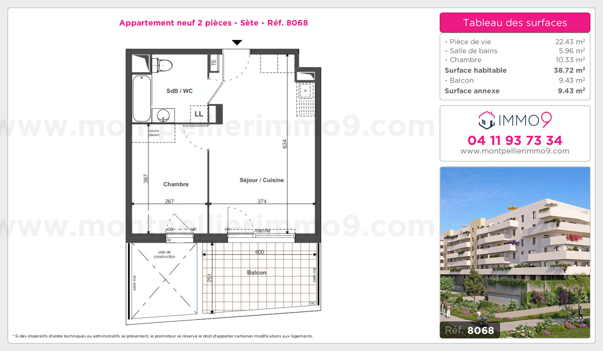 Plan et surfaces, Programme neuf Sète Référence n° 8068