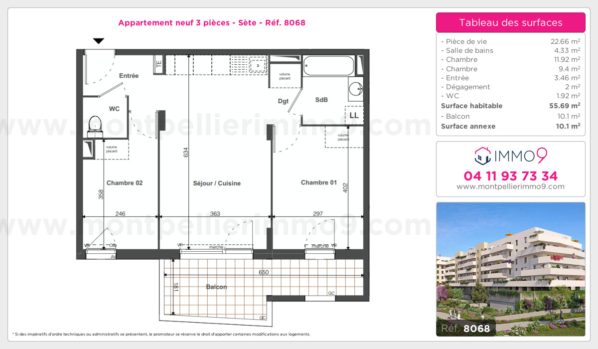Plan et surfaces, Programme neuf Sète Référence n° 8068