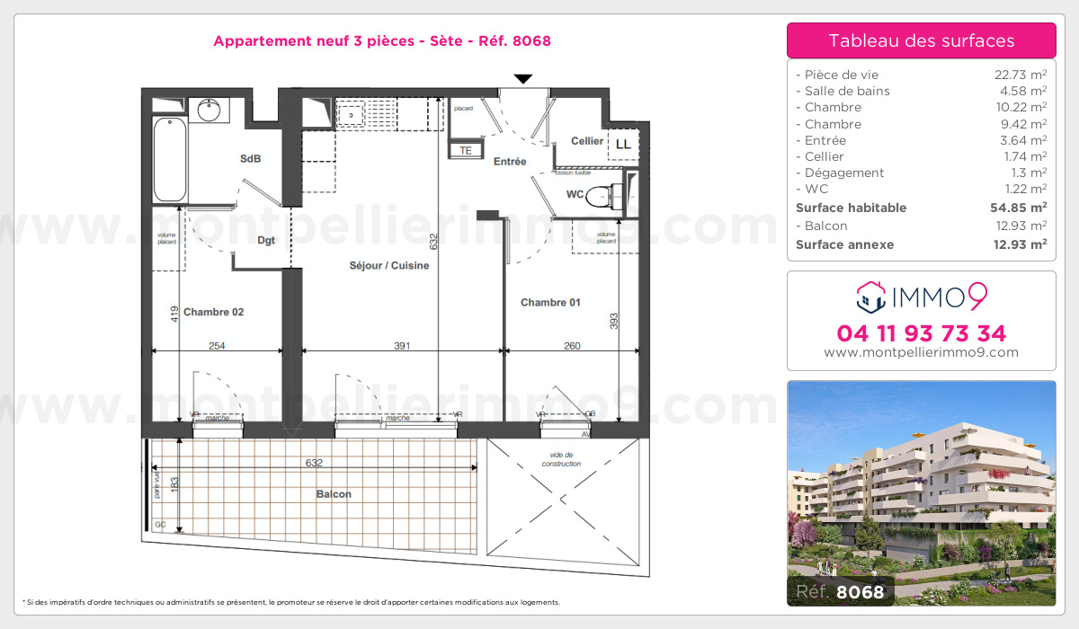 Plan et surfaces, Programme neuf Sète Référence n° 8068