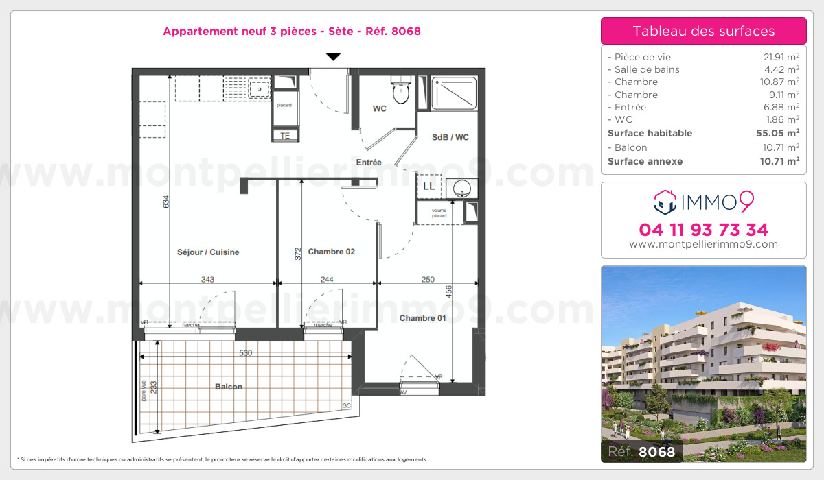 Plan et surfaces, Programme neuf Sète Référence n° 8068