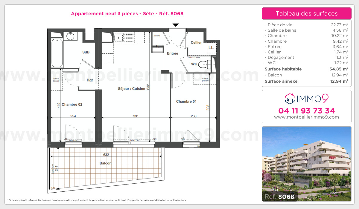 Plan et surfaces, Programme neuf Sète Référence n° 8068