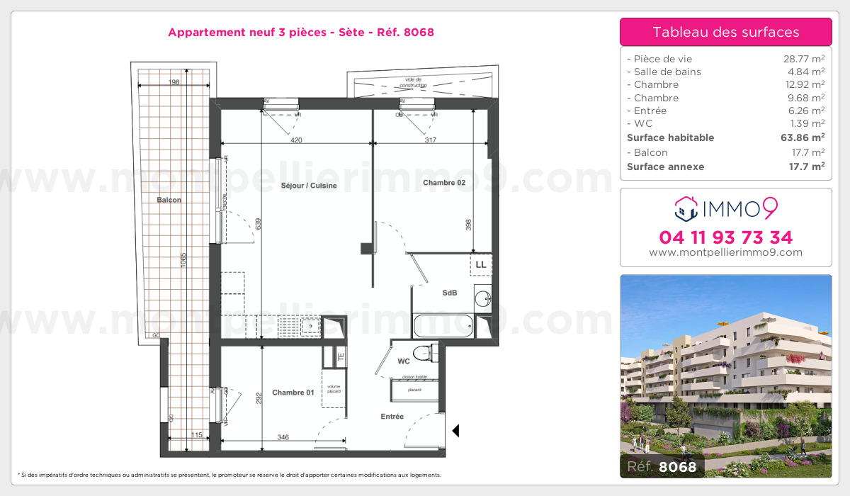 Plan et surfaces, Programme neuf Sète Référence n° 8068