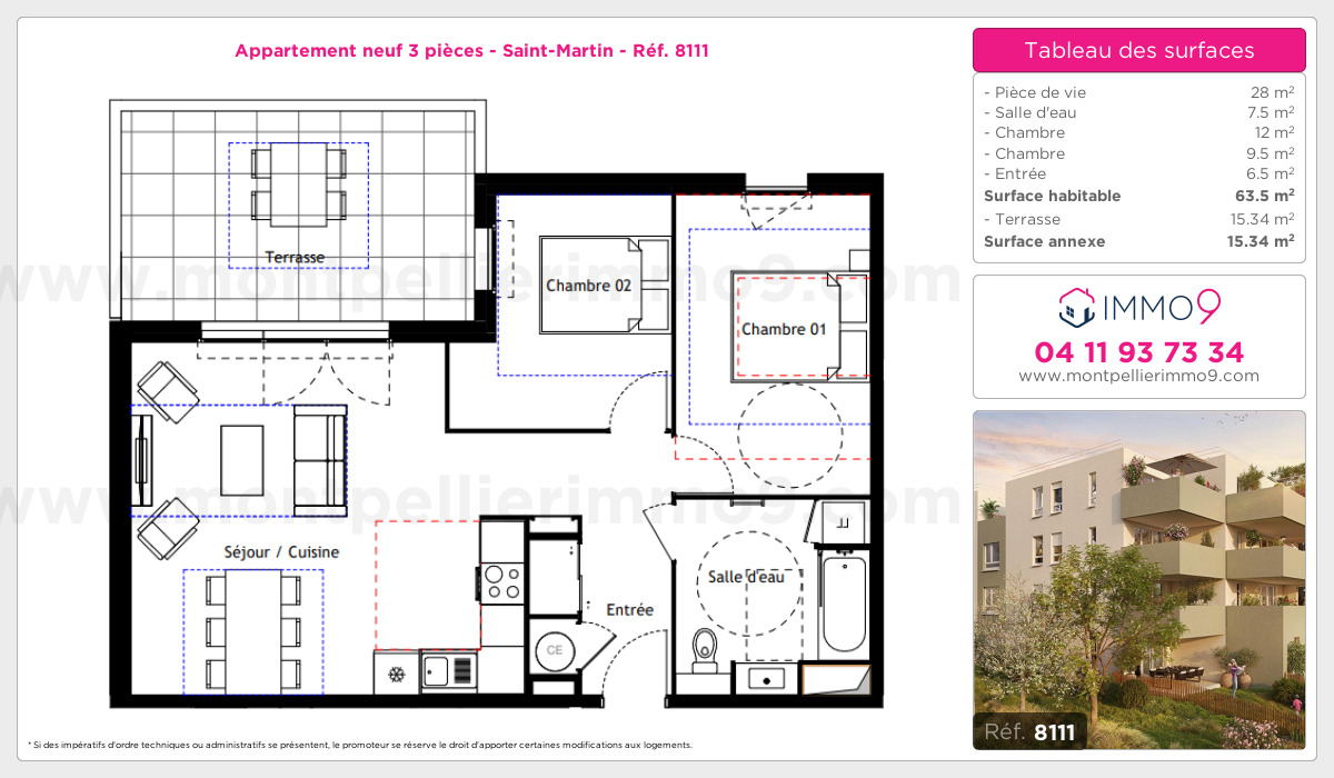 Plan et surfaces, Programme neuf Montpellier : Saint-Martin Référence n° 8111