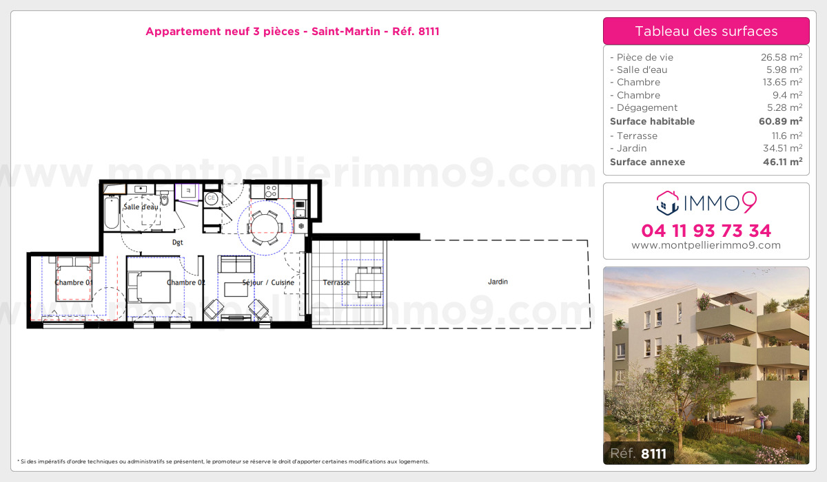 Plan et surfaces, Programme neuf Montpellier : Saint-Martin Référence n° 8111