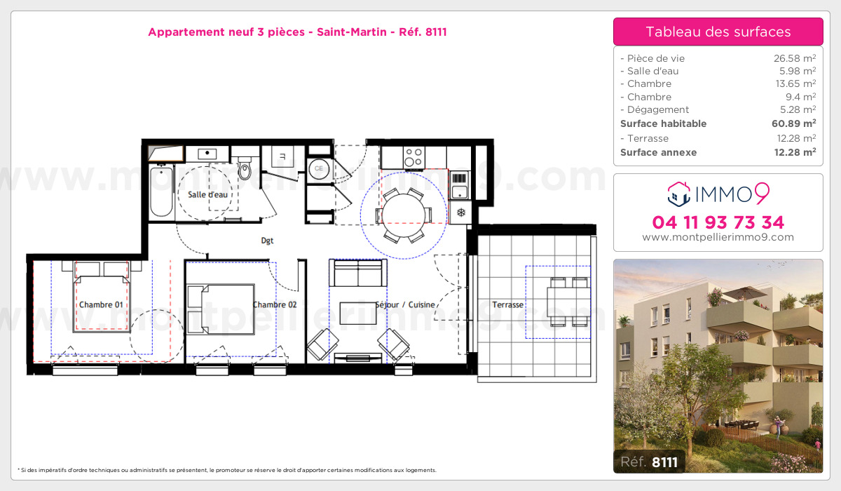Plan et surfaces, Programme neuf Montpellier : Saint-Martin Référence n° 8111