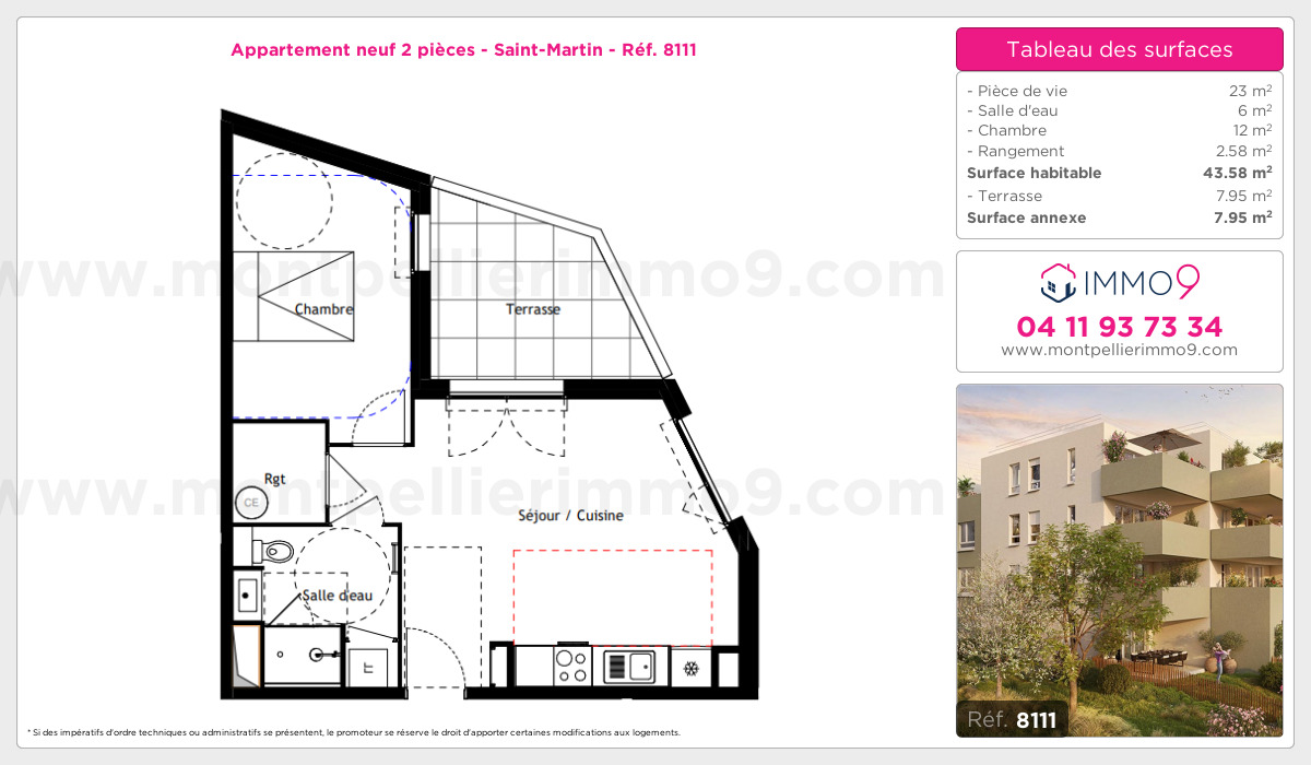 Plan et surfaces, Programme neuf Montpellier : Saint-Martin Référence n° 8111