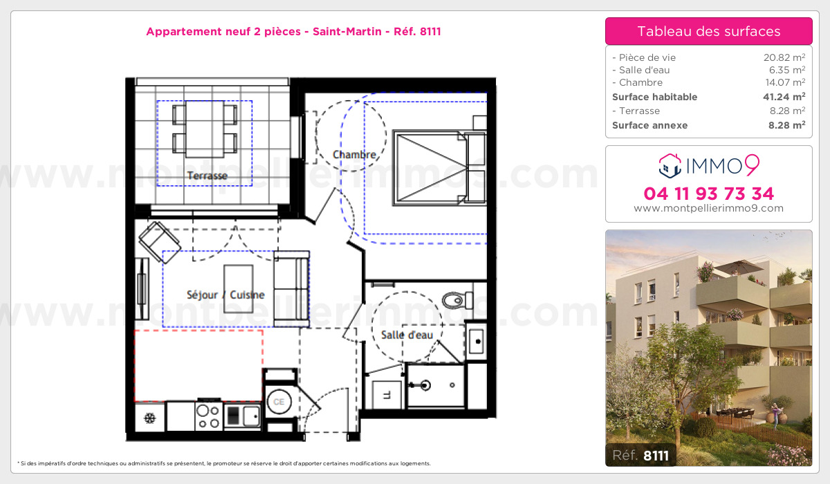 Plan et surfaces, Programme neuf Montpellier : Saint-Martin Référence n° 8111