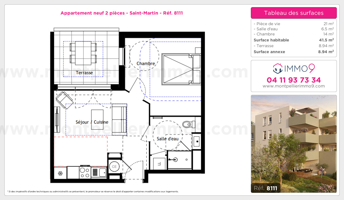 Plan et surfaces, Programme neuf Montpellier : Saint-Martin Référence n° 8111