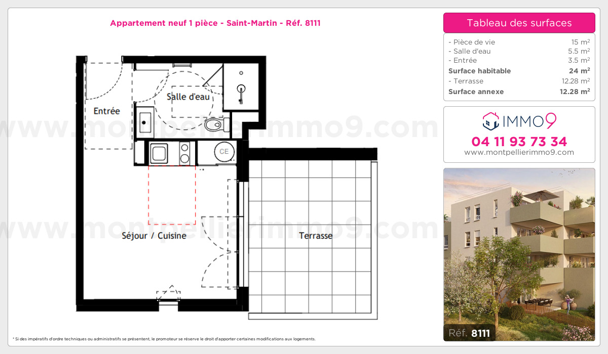 Plan et surfaces, Programme neuf Montpellier : Saint-Martin Référence n° 8111