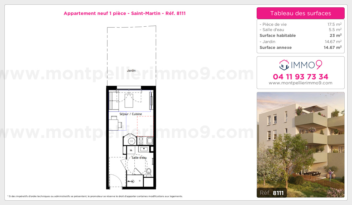 Plan et surfaces, Programme neuf Montpellier : Saint-Martin Référence n° 8111