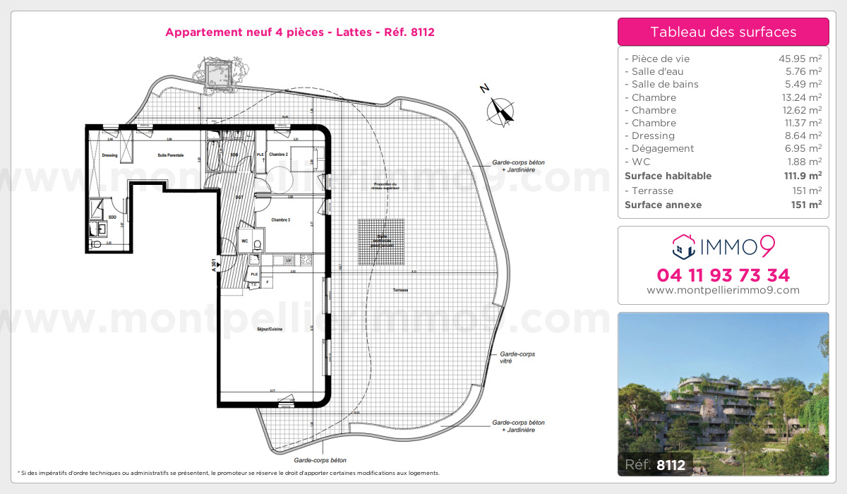 Plan et surfaces, Programme neuf Lattes Référence n° 8112