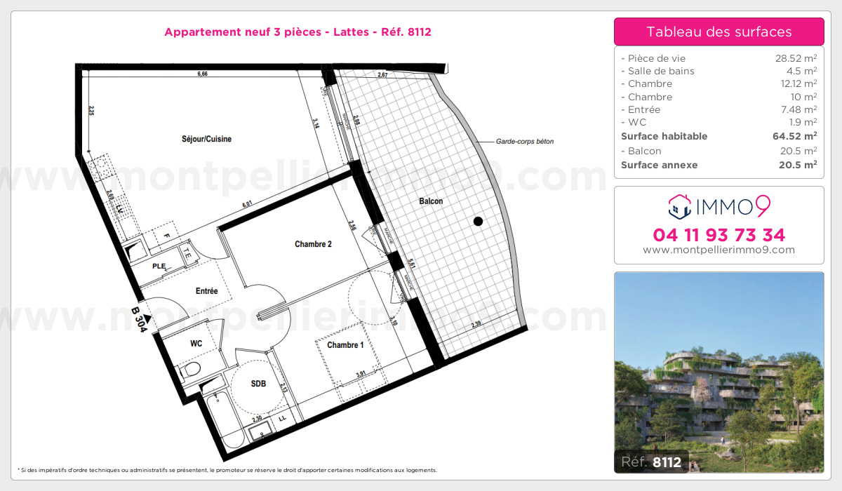 Plan et surfaces, Programme neuf Lattes Référence n° 8112