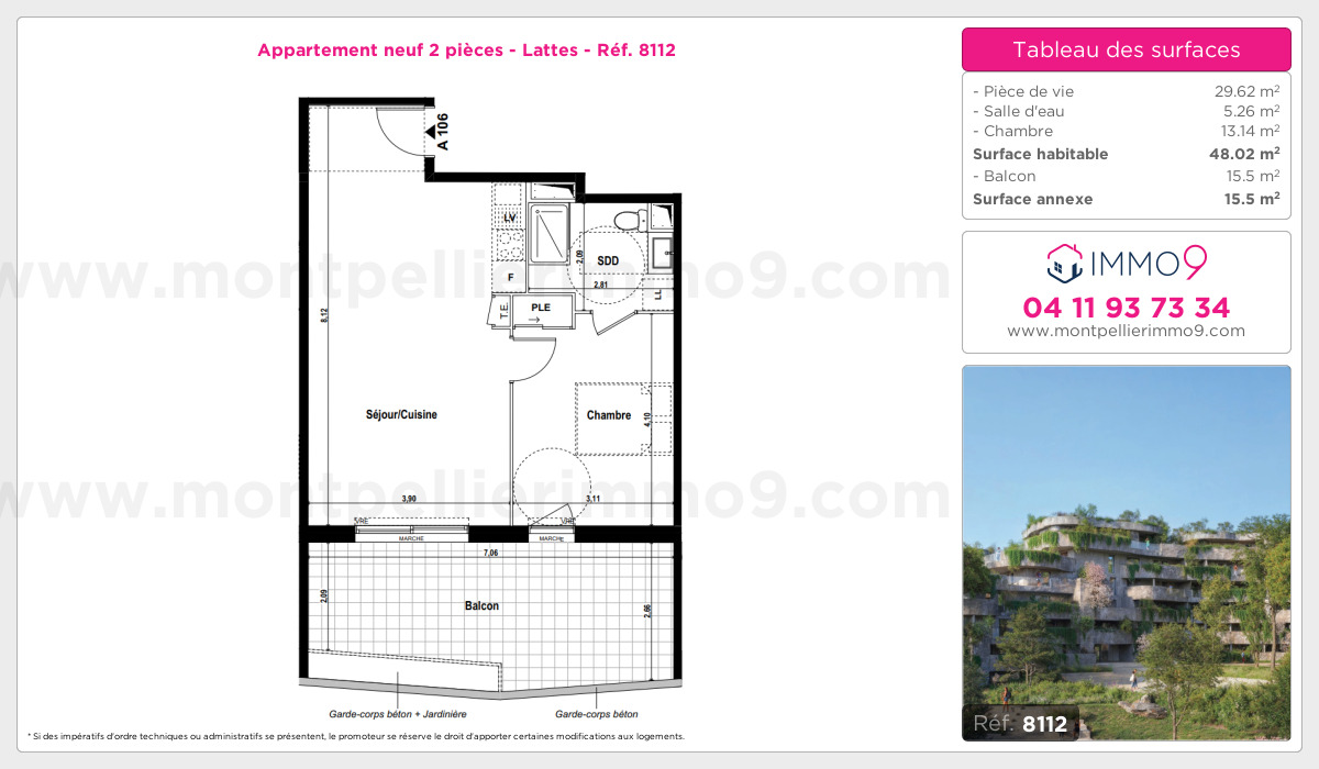 Plan et surfaces, Programme neuf Lattes Référence n° 8112