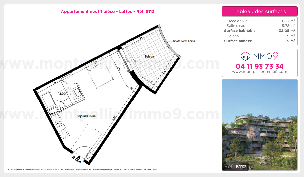 Plan et surfaces, Programme neuf Lattes Référence n° 8112