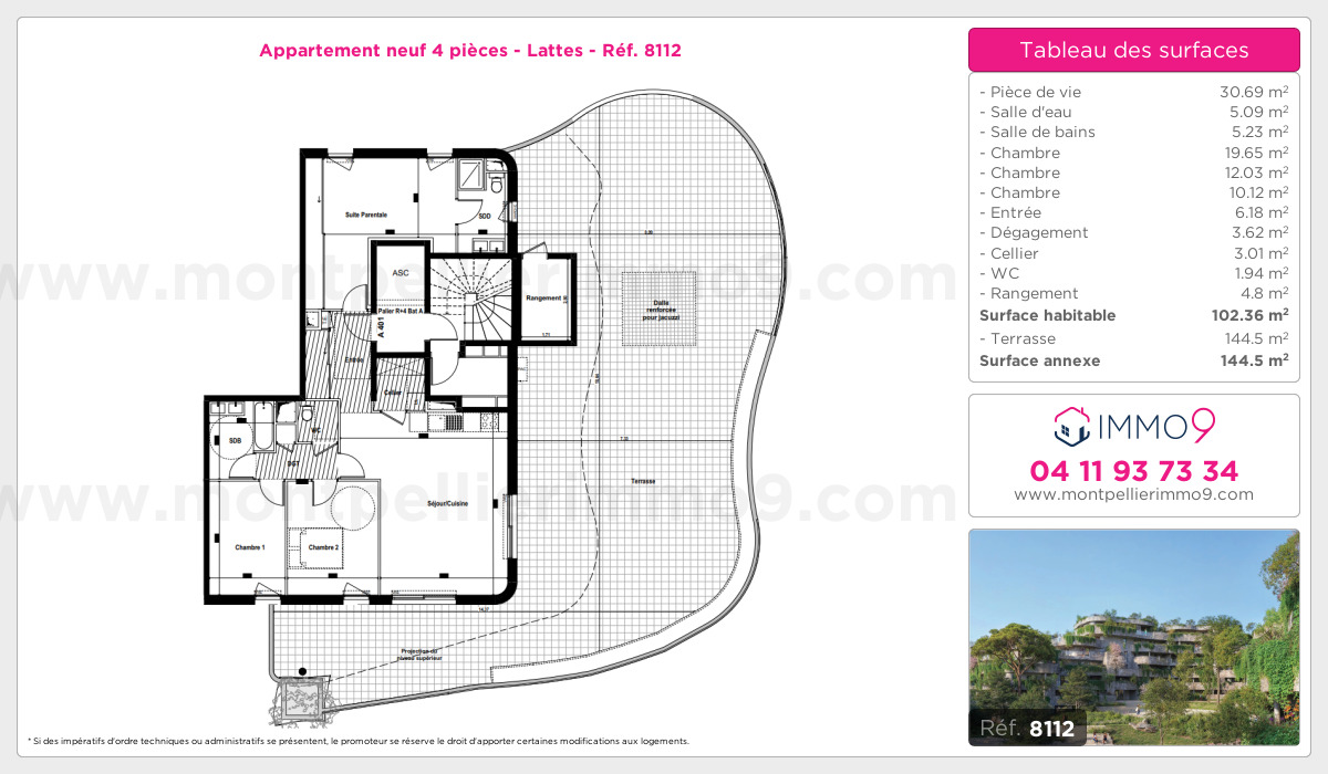 Plan et surfaces, Programme neuf Lattes Référence n° 8112