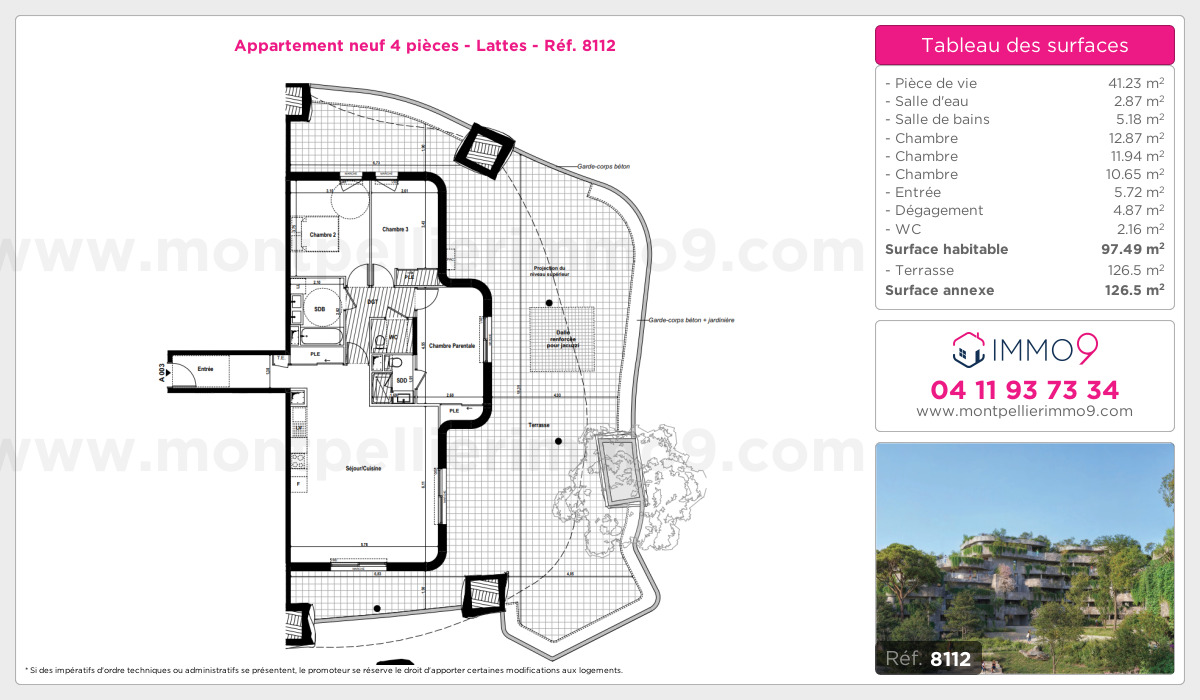 Plan et surfaces, Programme neuf Lattes Référence n° 8112