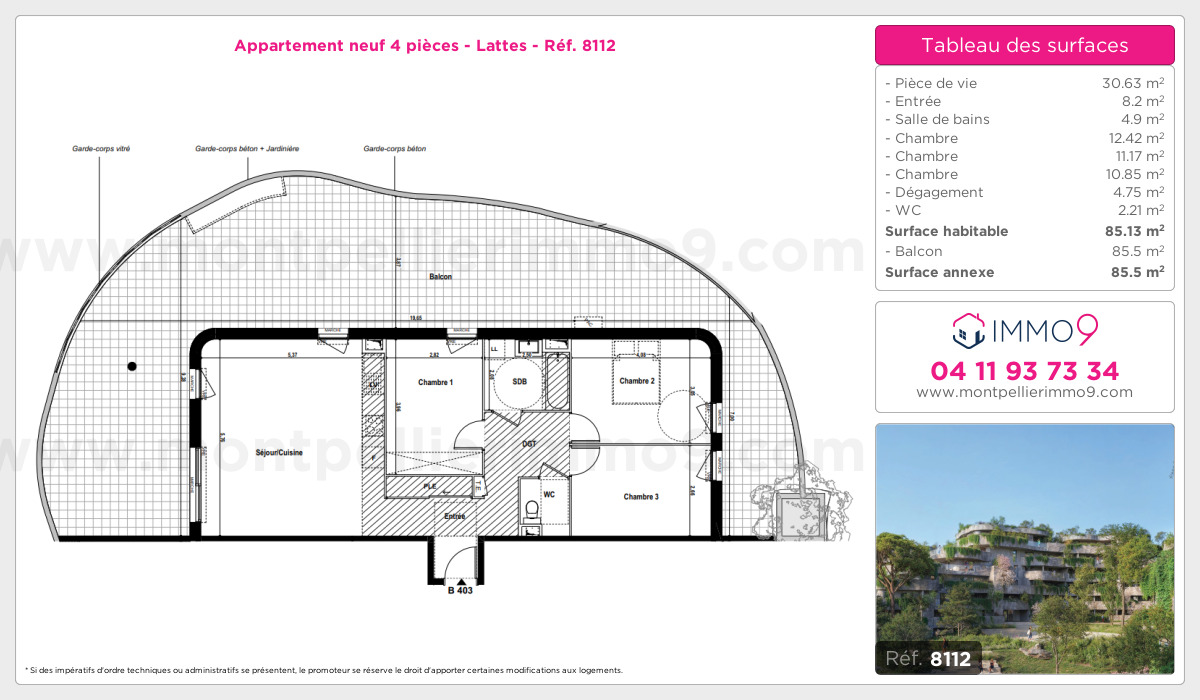 Plan et surfaces, Programme neuf Lattes Référence n° 8112