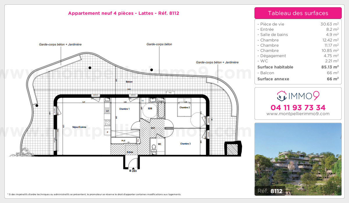 Plan et surfaces, Programme neuf Lattes Référence n° 8112