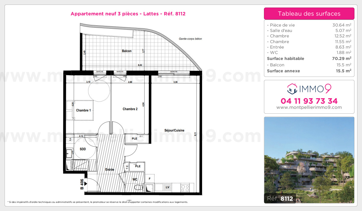 Plan et surfaces, Programme neuf Lattes Référence n° 8112