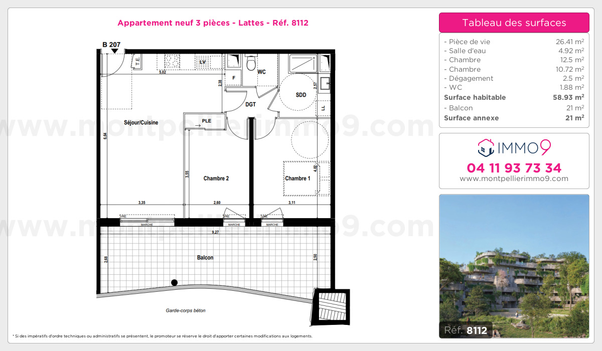 Plan et surfaces, Programme neuf Lattes Référence n° 8112