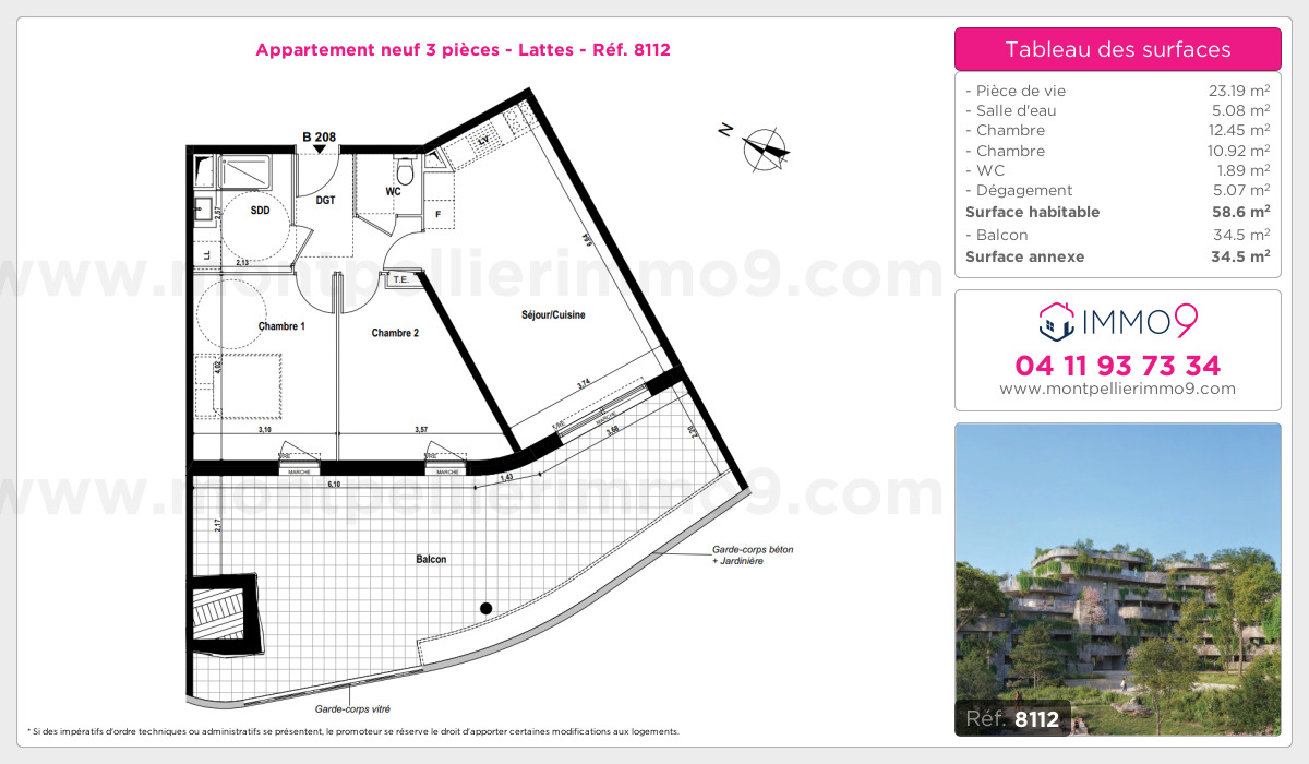 Plan et surfaces, Programme neuf Lattes Référence n° 8112