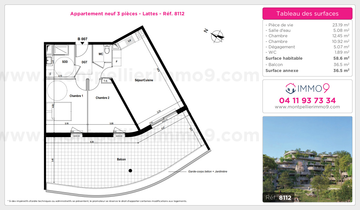 Plan et surfaces, Programme neuf Lattes Référence n° 8112