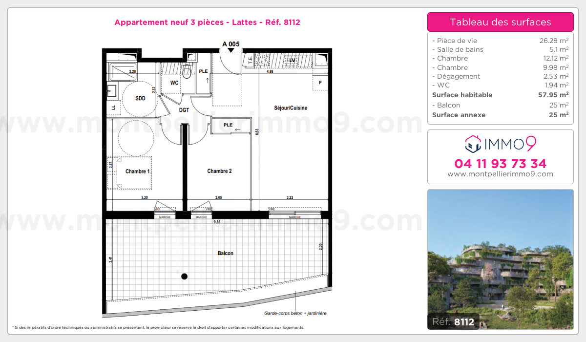 Plan et surfaces, Programme neuf Lattes Référence n° 8112