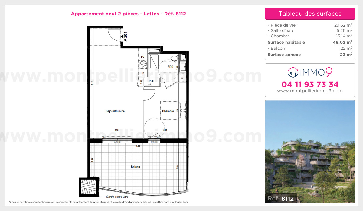 Plan et surfaces, Programme neuf Lattes Référence n° 8112