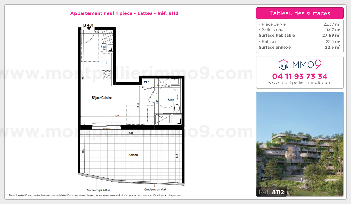 Plan et surfaces, Programme neuf Lattes Référence n° 8112
