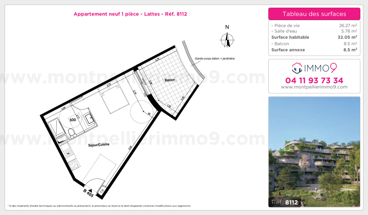 Plan et surfaces, Programme neuf Lattes Référence n° 8112