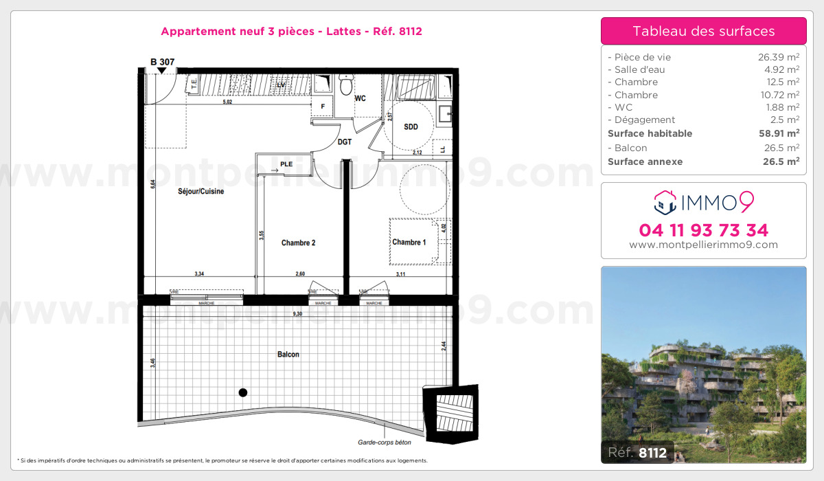 Plan et surfaces, Programme neuf Lattes Référence n° 8112