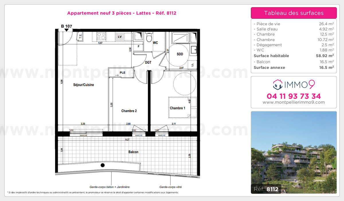 Plan et surfaces, Programme neuf Lattes Référence n° 8112