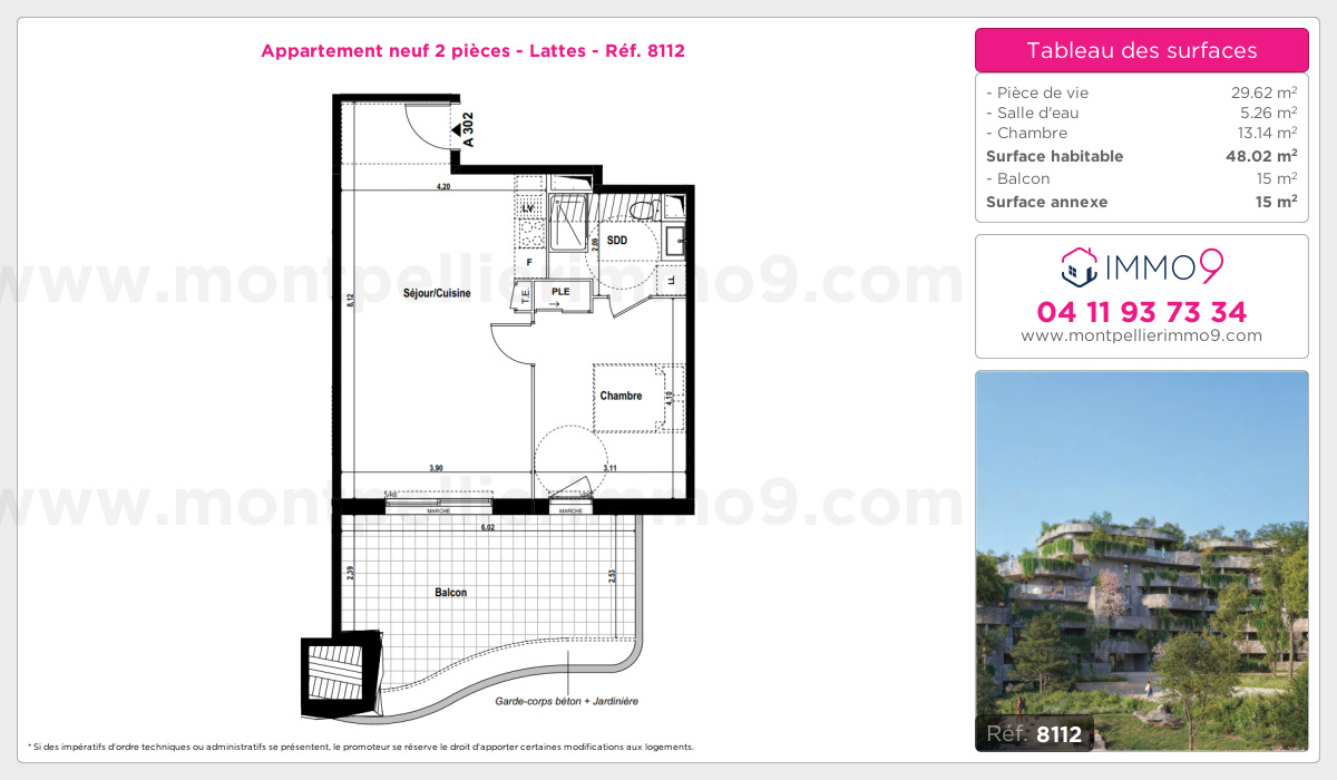 Plan et surfaces, Programme neuf Lattes Référence n° 8112