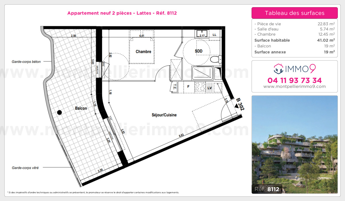 Plan et surfaces, Programme neuf Lattes Référence n° 8112