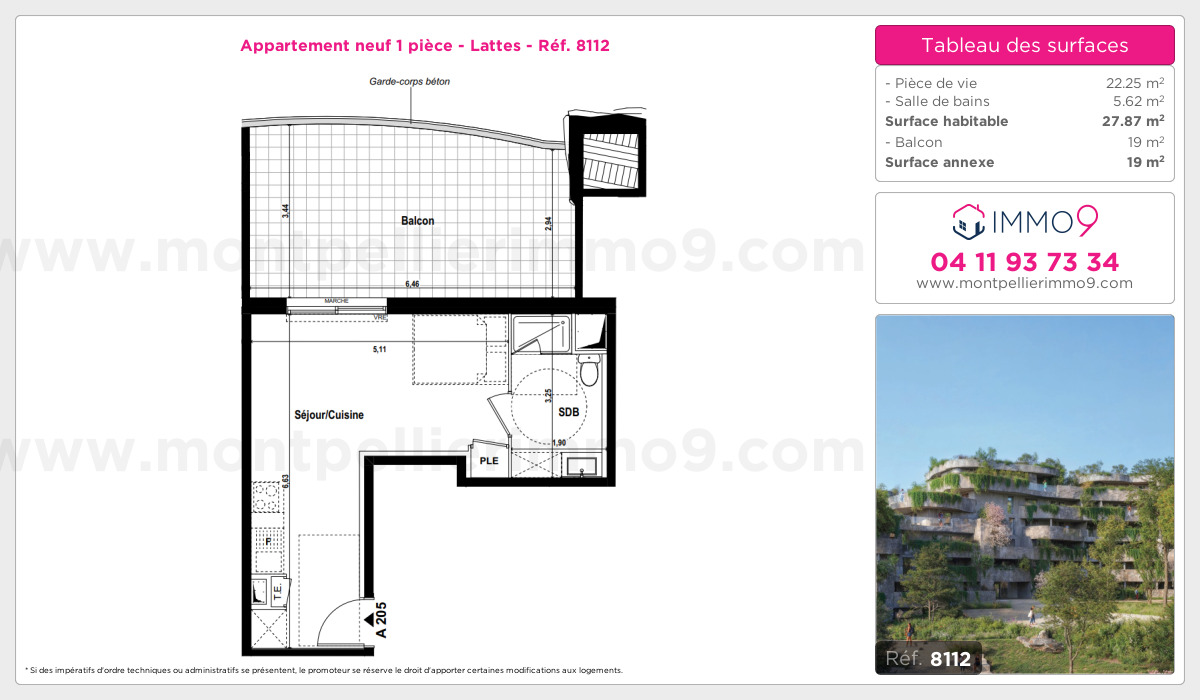 Plan et surfaces, Programme neuf Lattes Référence n° 8112