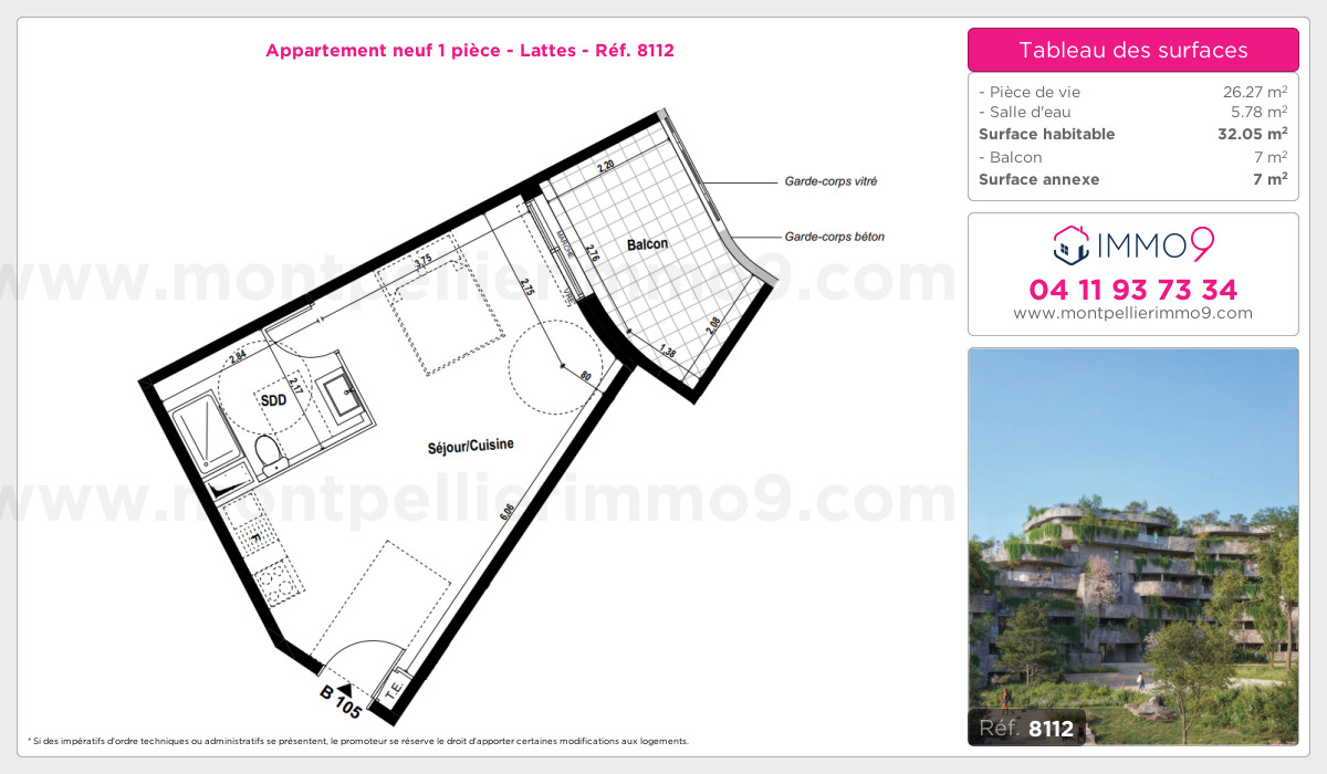 Plan et surfaces, Programme neuf Lattes Référence n° 8112