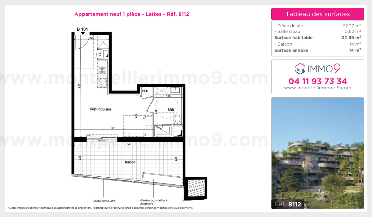 Plan et surfaces, Programme neuf Lattes Référence n° 8112