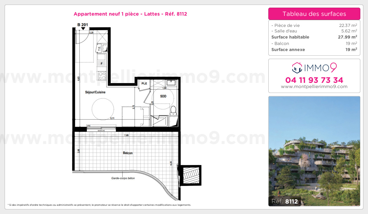 Plan et surfaces, Programme neuf Lattes Référence n° 8112