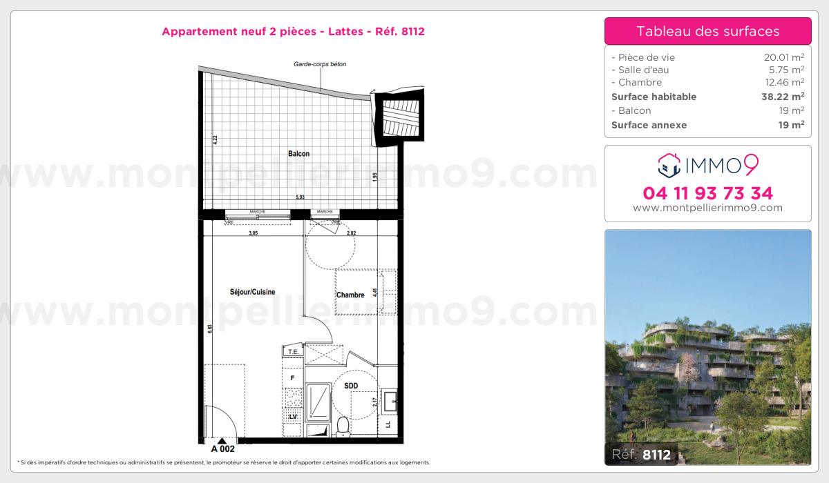 Plan et surfaces, Programme neuf Lattes Référence n° 8112