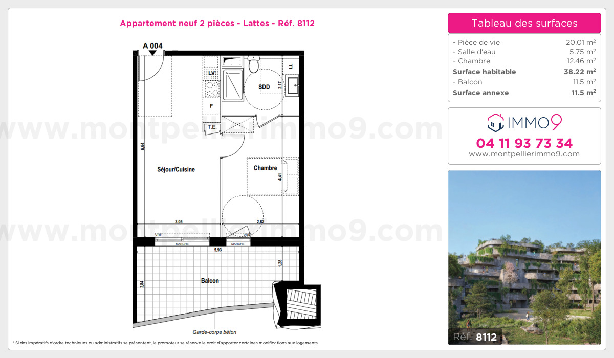 Plan et surfaces, Programme neuf Lattes Référence n° 8112