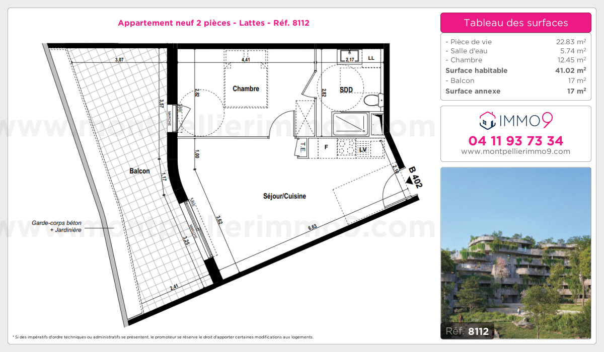 Plan et surfaces, Programme neuf Lattes Référence n° 8112