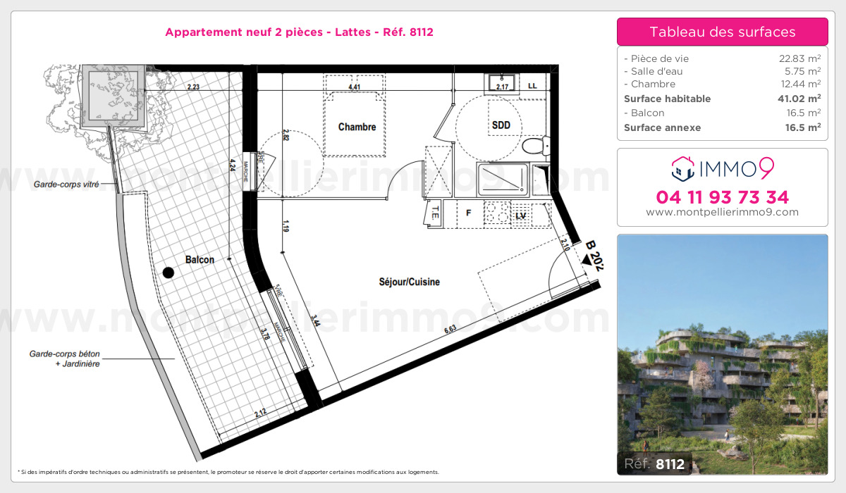 Plan et surfaces, Programme neuf Lattes Référence n° 8112