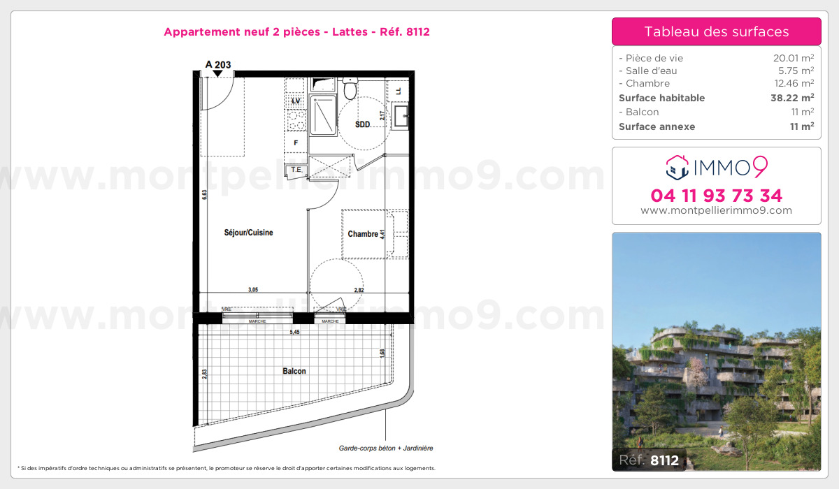 Plan et surfaces, Programme neuf Lattes Référence n° 8112