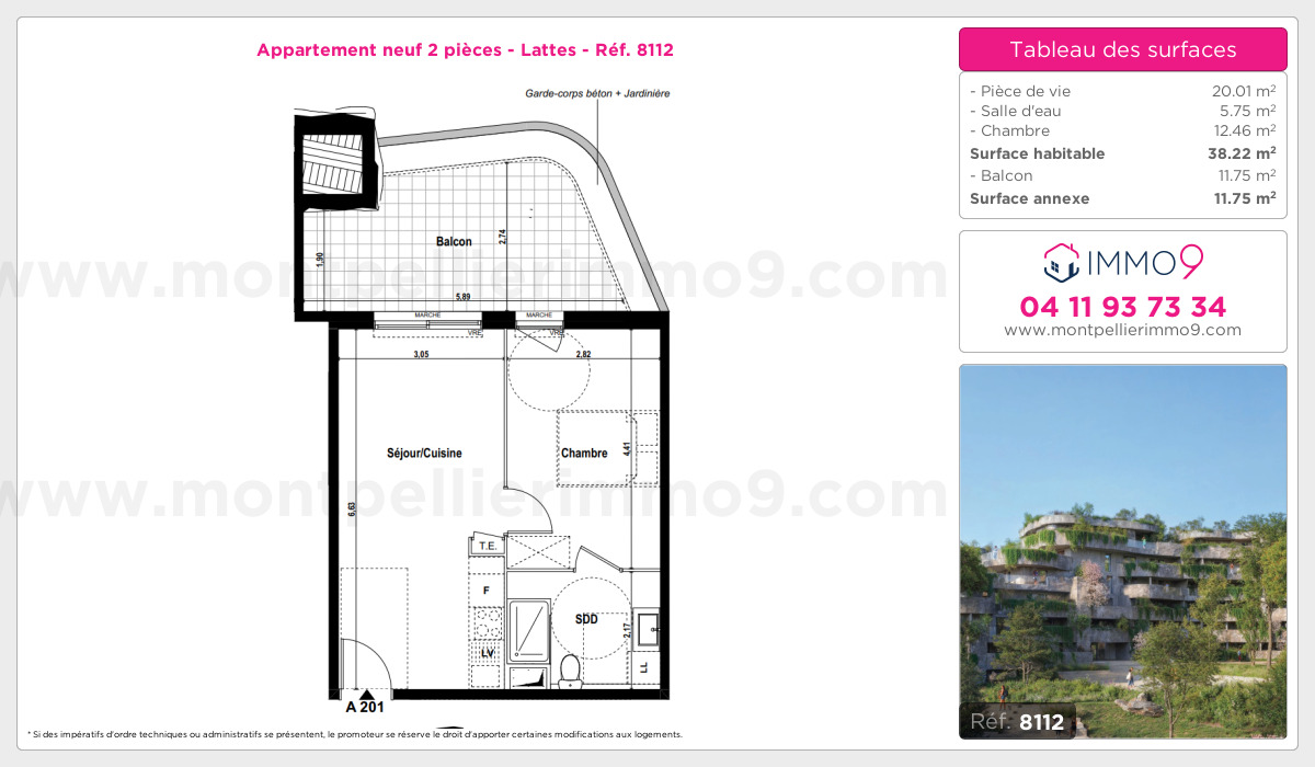 Plan et surfaces, Programme neuf Lattes Référence n° 8112