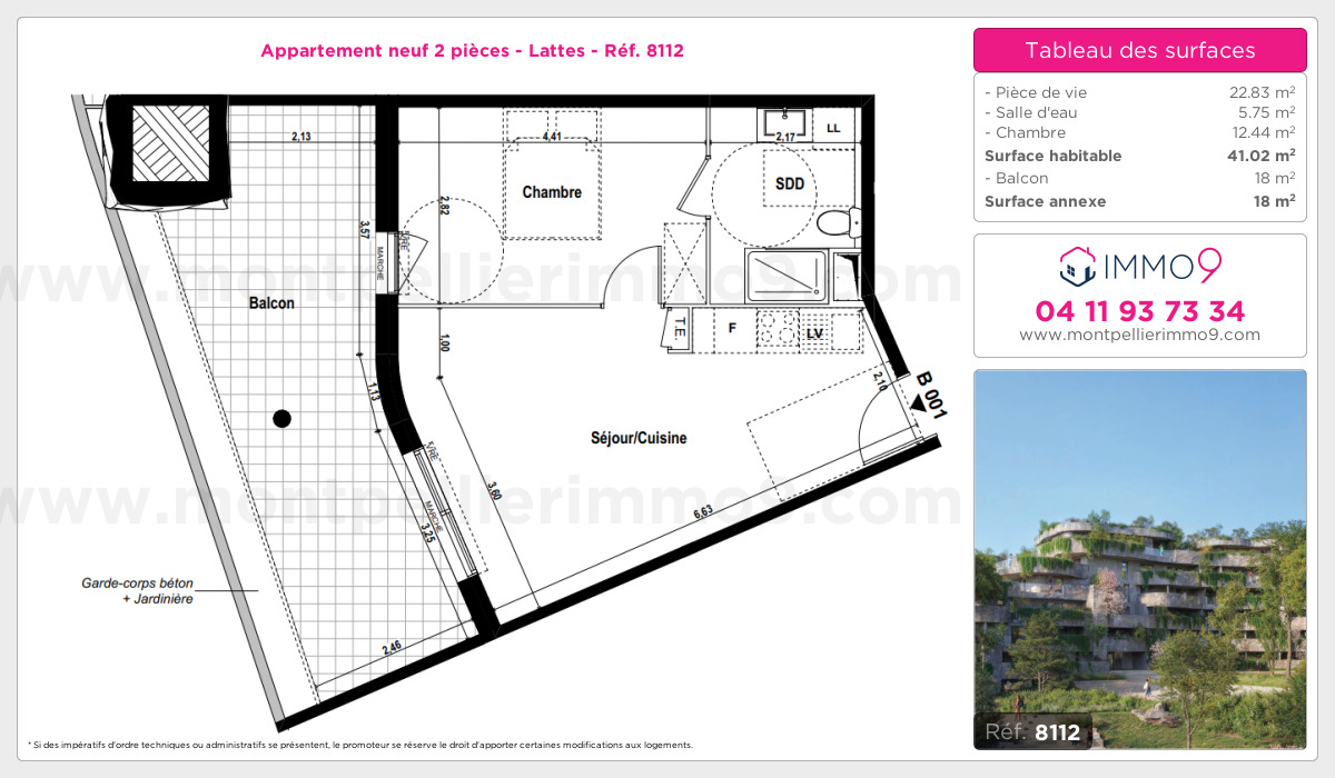 Plan et surfaces, Programme neuf Lattes Référence n° 8112