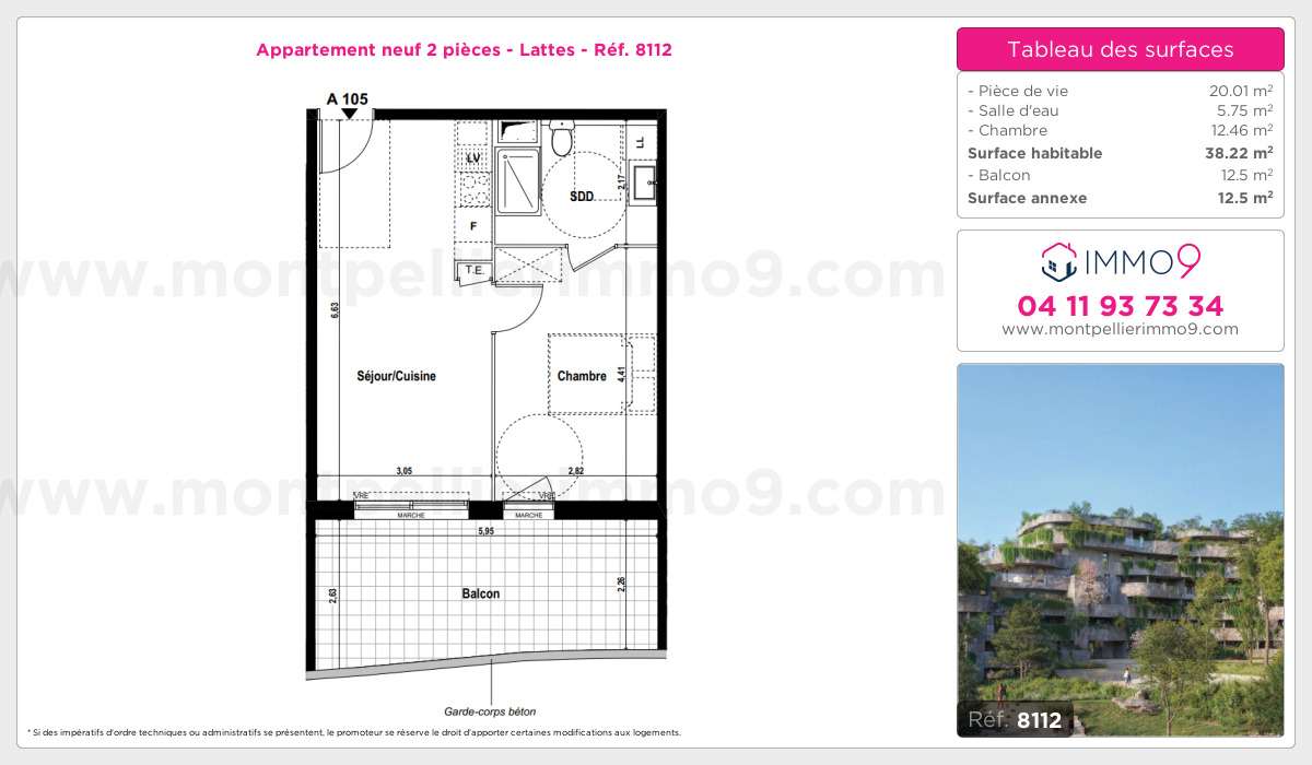 Plan et surfaces, Programme neuf Lattes Référence n° 8112